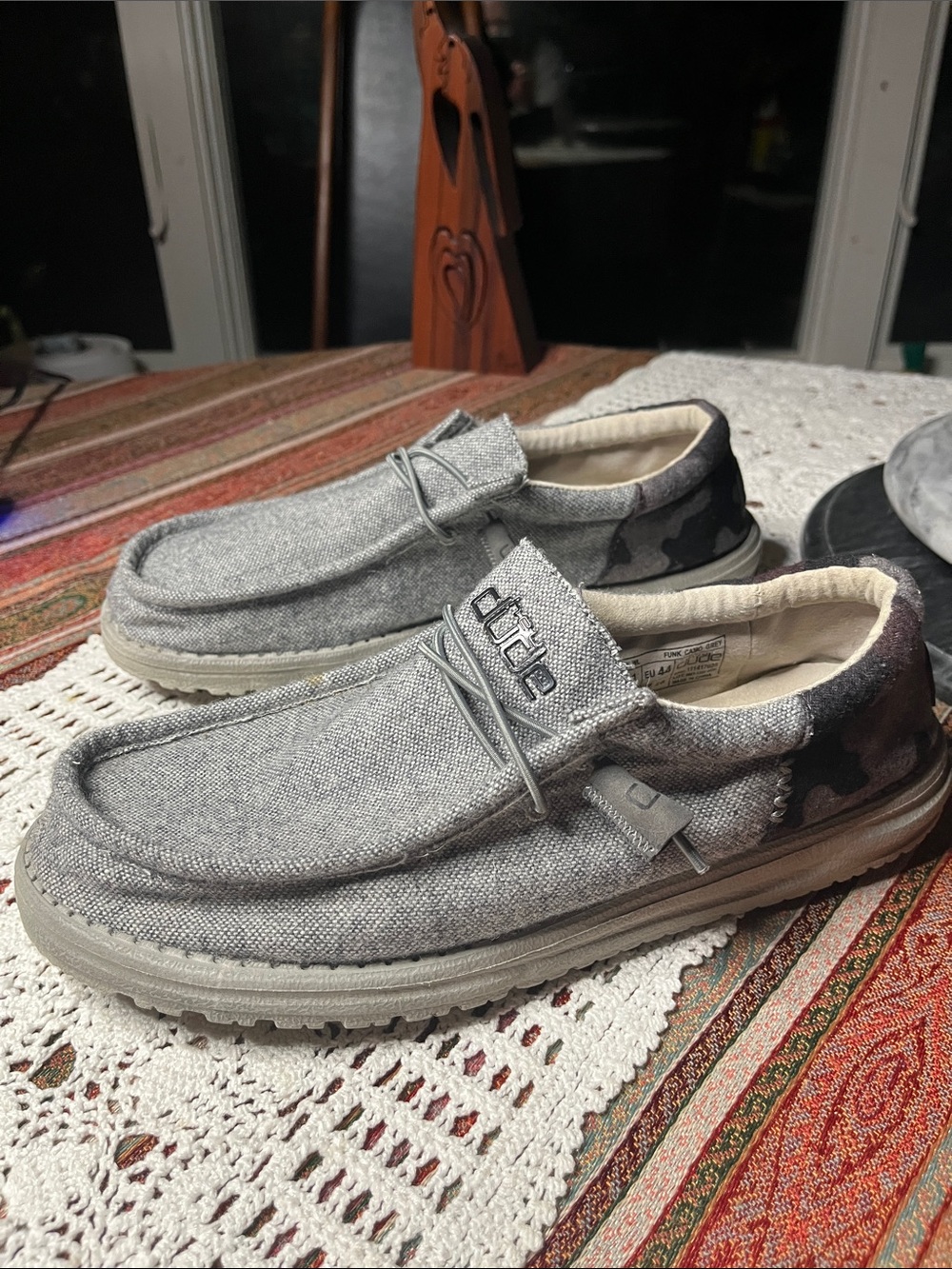 Hey Dude Gray Slip-On Loafers with Camo Heel Accent funk camo